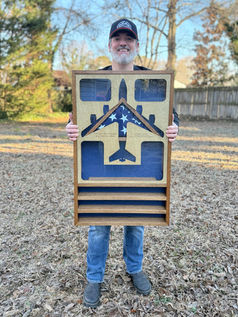 Custom KC-135 themed Air Force retirement shadow box with coin racks