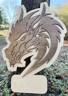 Wooden dragon wall hanging plaque with space for personalized nameplate