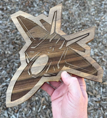 Engraved & stained pine wood F-22 Raptor