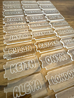 Engraved clear acrylic birthday party keychains