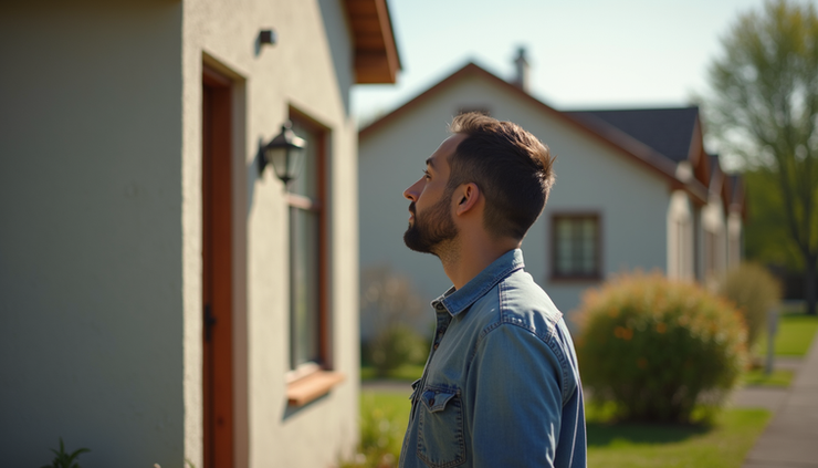 Close-up view of a property manager inspecting a second home’s exterior