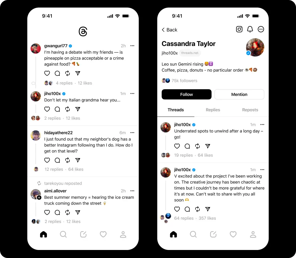 Threads app user interface chat