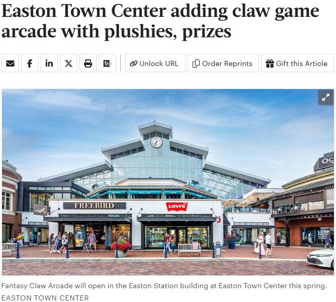 Fantasy Claw Arcade Is Getting Noticed Ahead of Easton Town Center