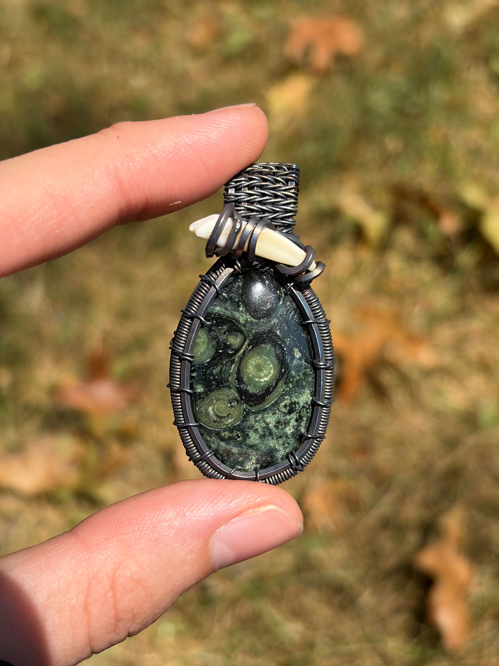 Thumbnail: Kambaba Jasper & Canine tooth pendant 