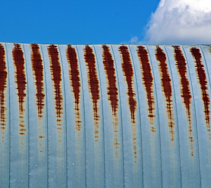 Rusting metal barn roof along Rustic Road 6 in Chippewa County