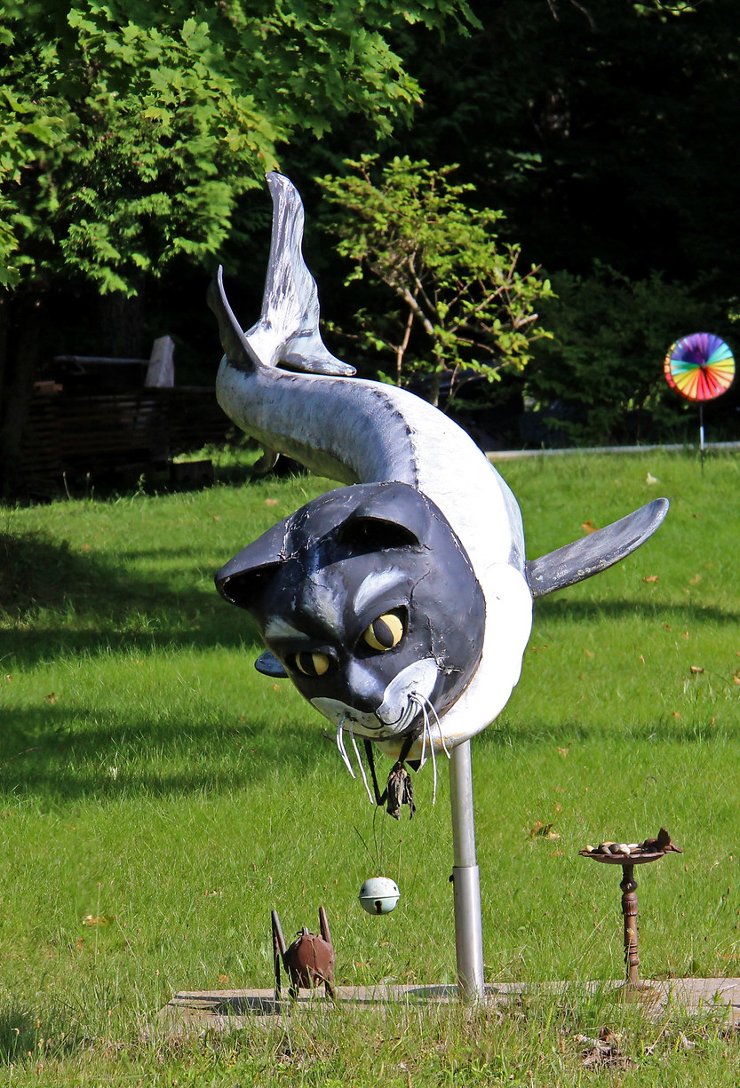 Statue of cat-fish creature along Rustic Road 119 on Washington Island