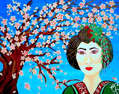 Geisha and Cherry Blossom Tree