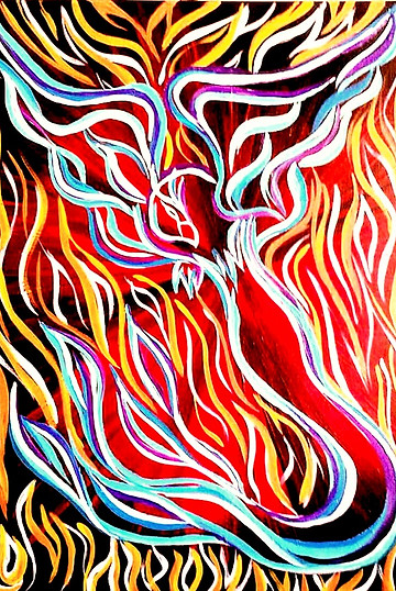 Colorful Phoenix emerging from fire