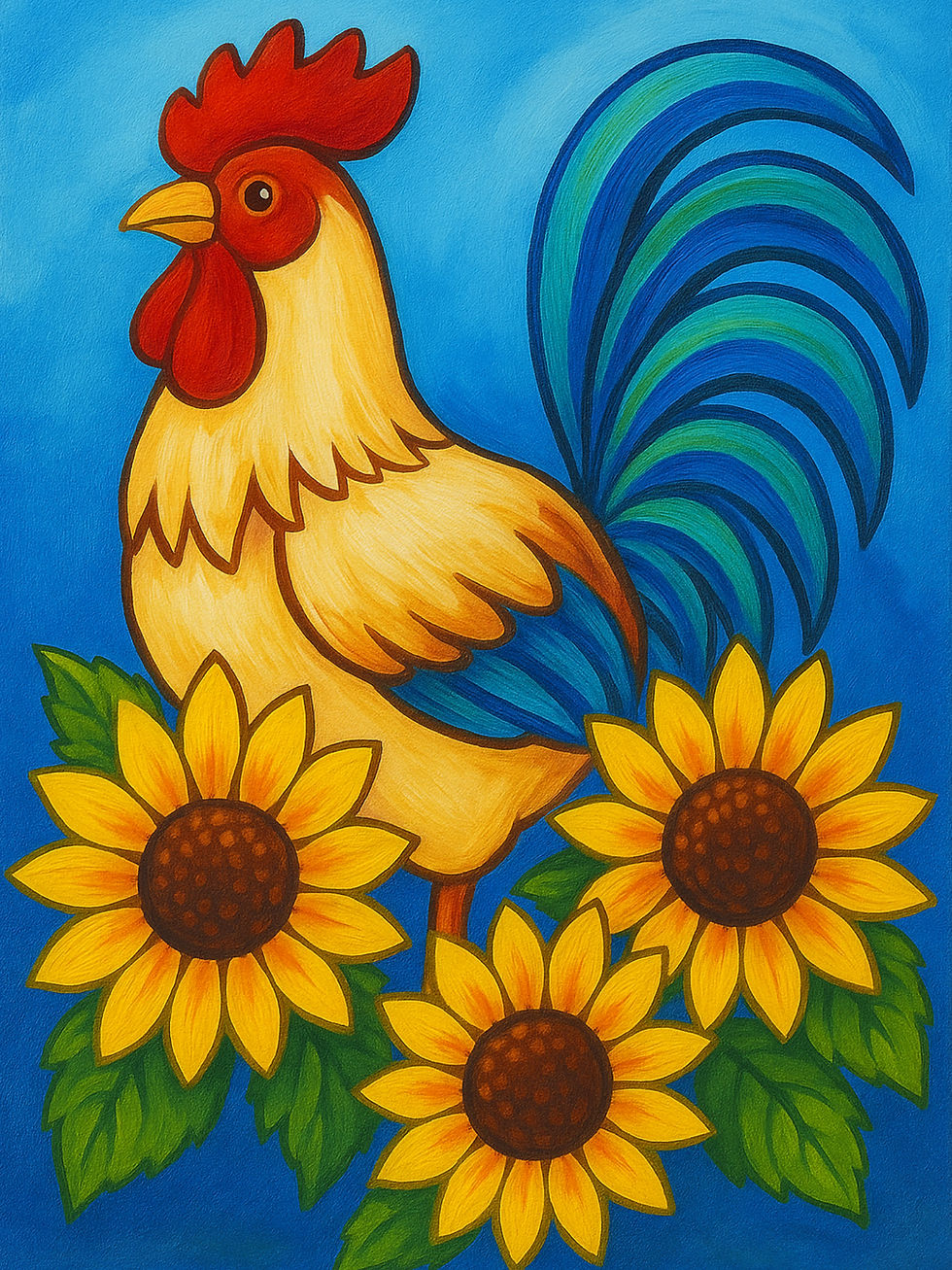Rooster with Sunflowers