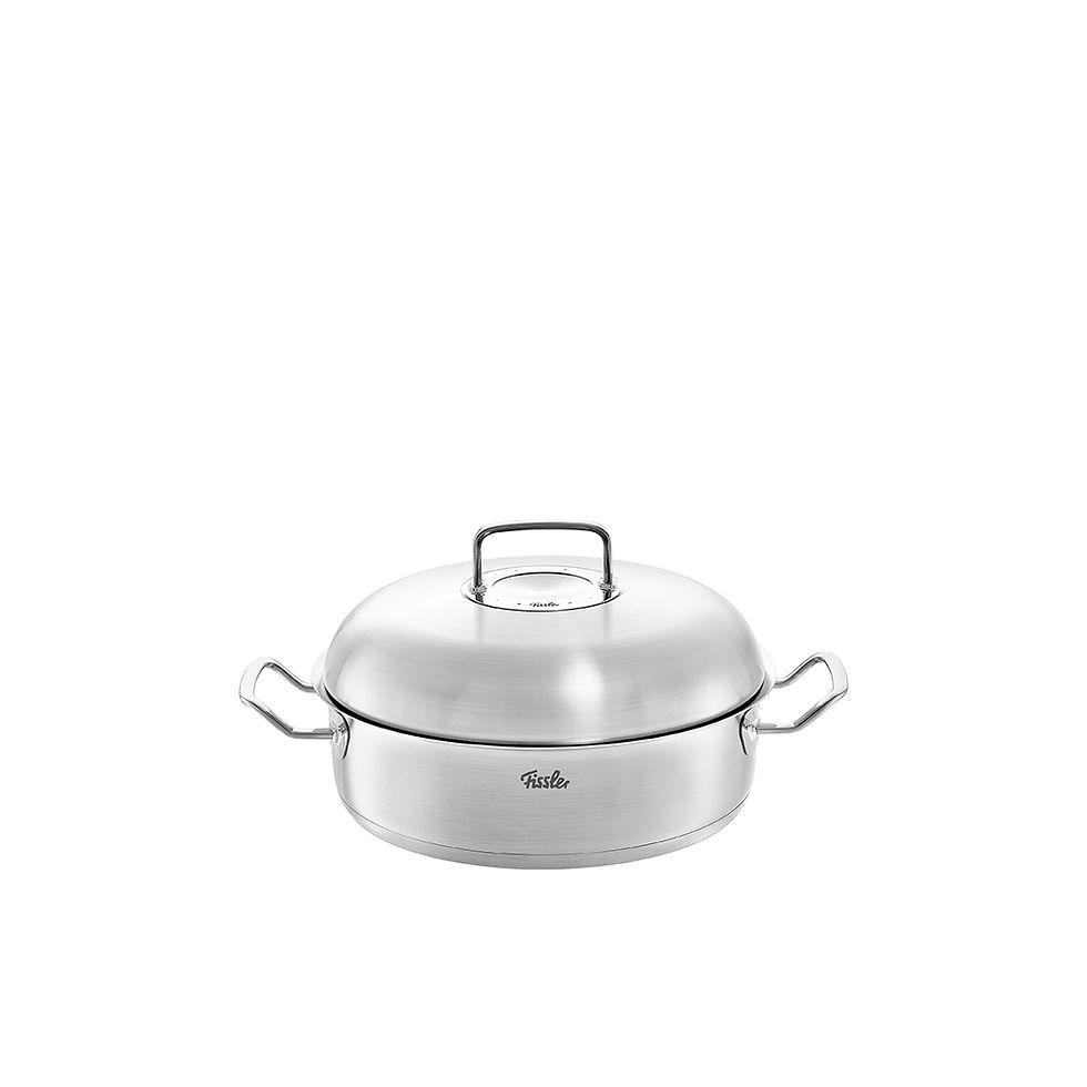 Fissler Original-Profi stainless steel 11" serving pan with high-dome lid and handles