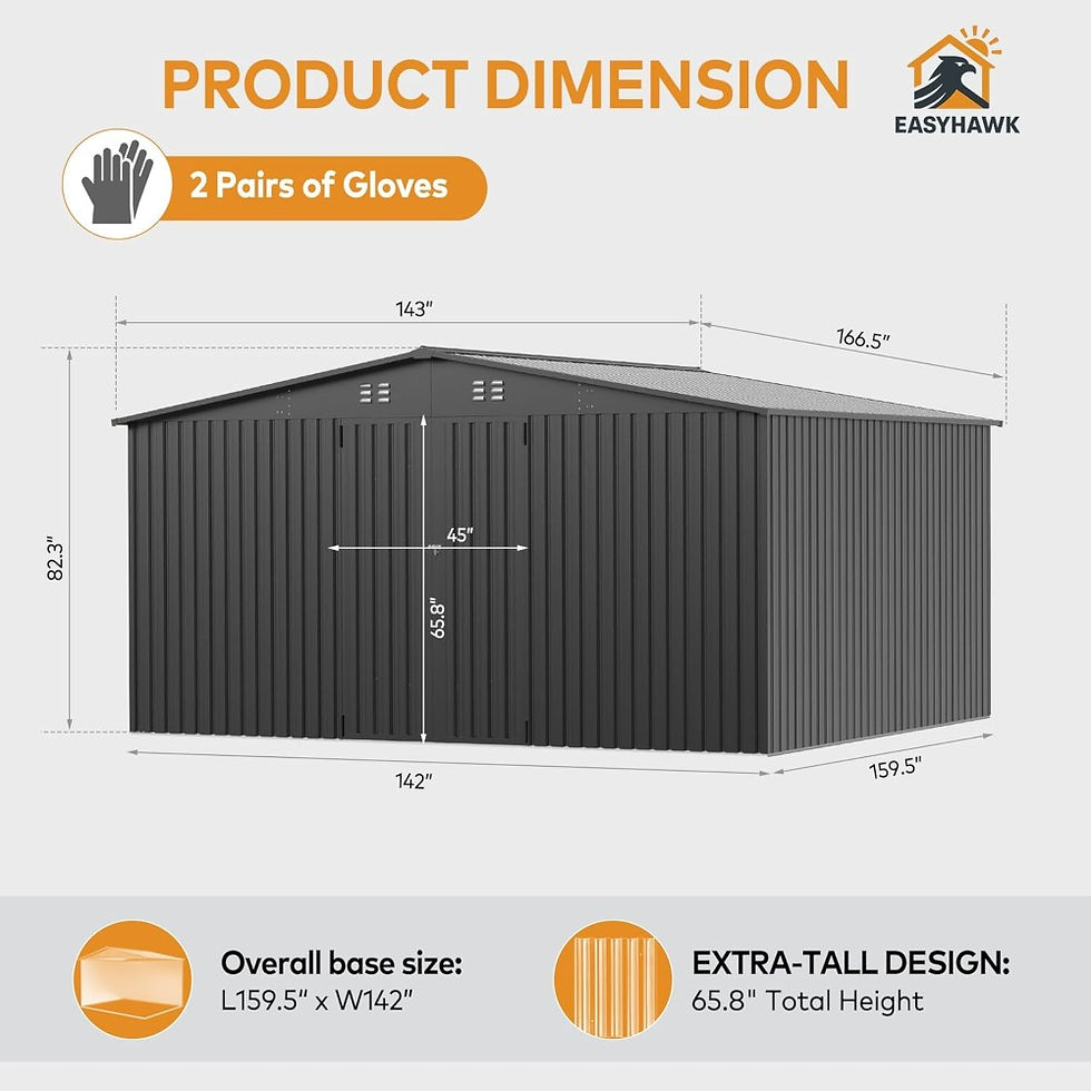 Thumbnail: US Shipping Outdoor Storage Shed 14x12FT Waterproof Steel Garden Tool Shed with 