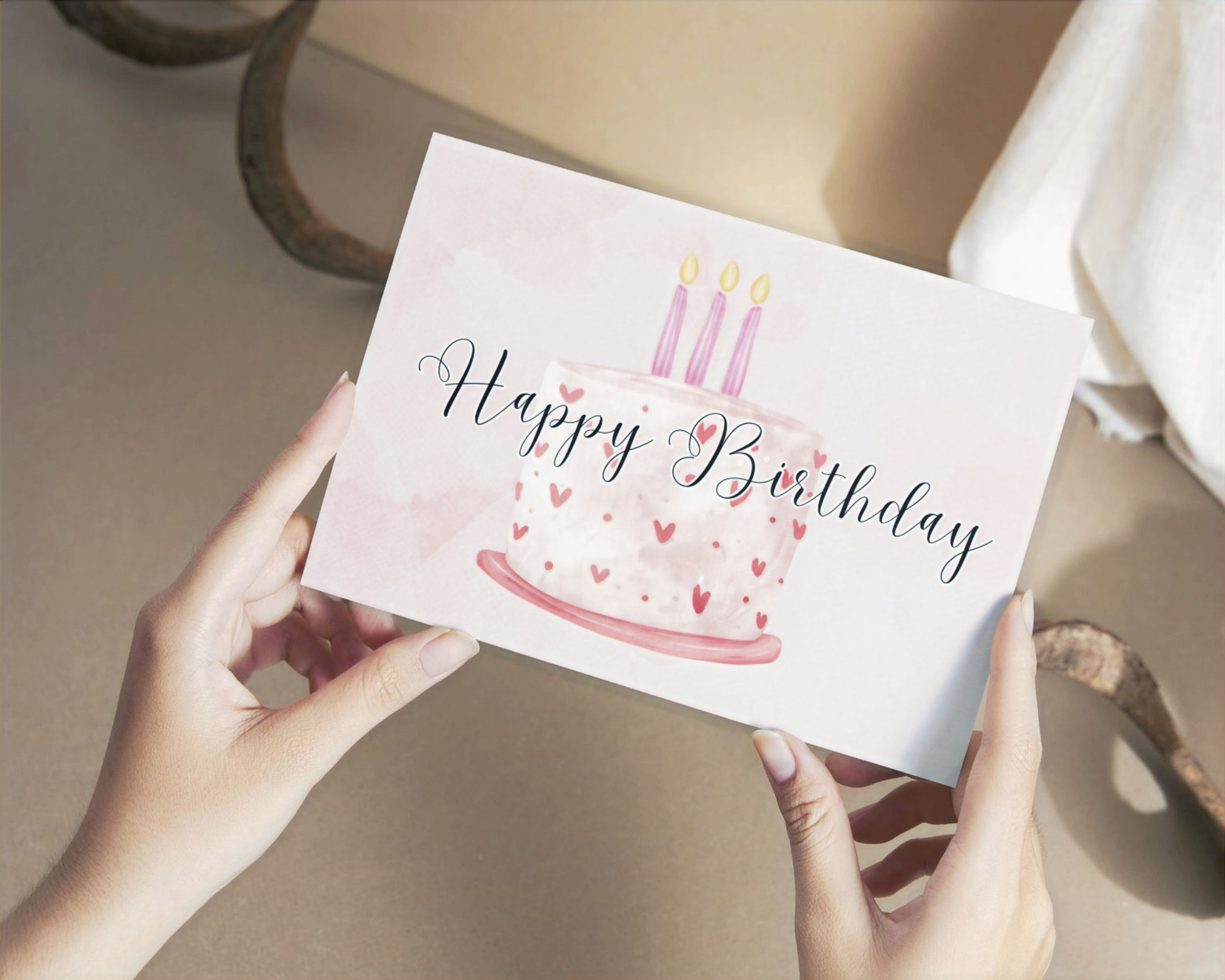 Happy Birthday Pink Cake with Candles