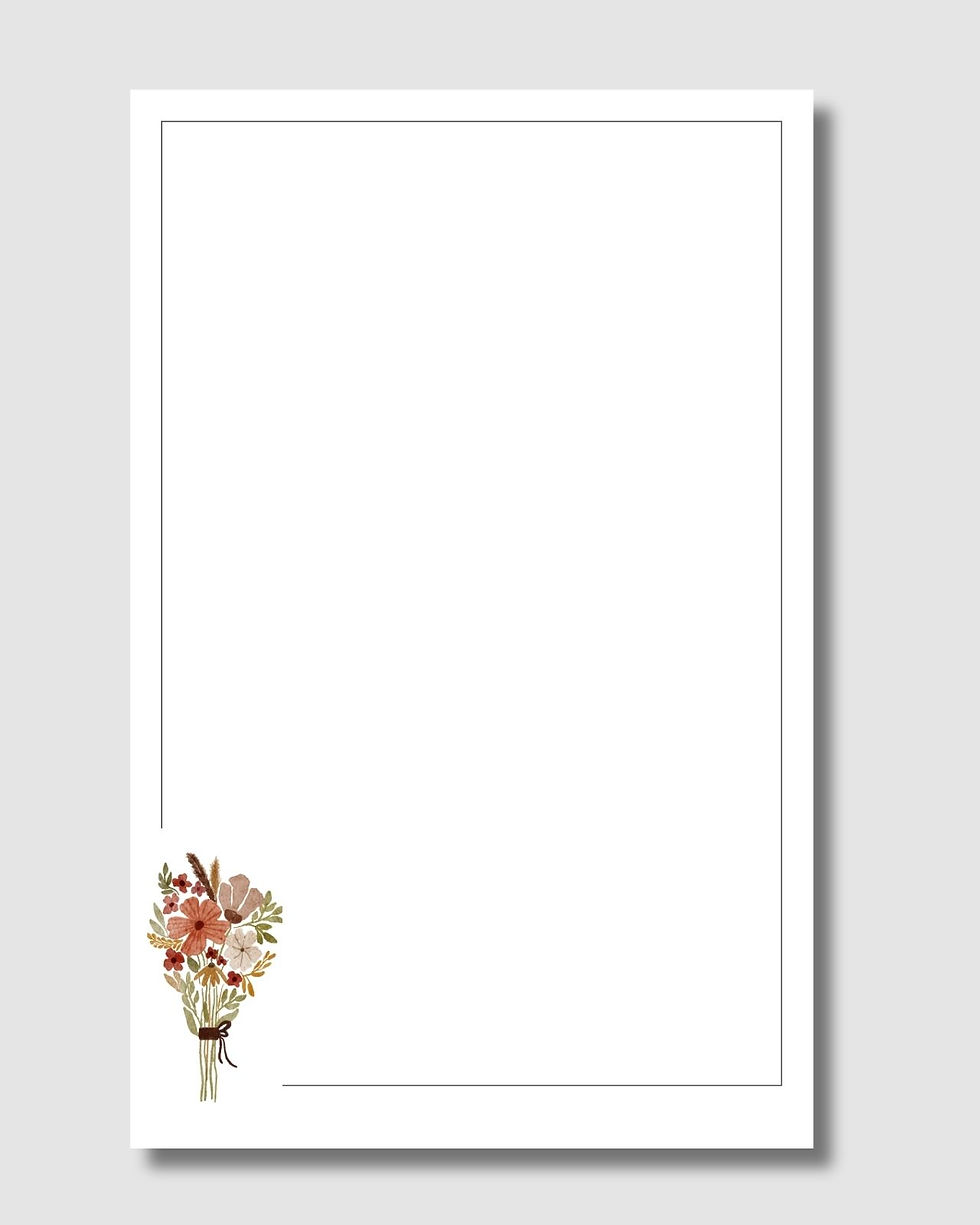 Letter writing paper with floral bouquet left bottom corner