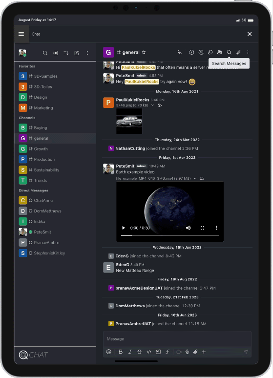 Quadrant Chat view on tablet