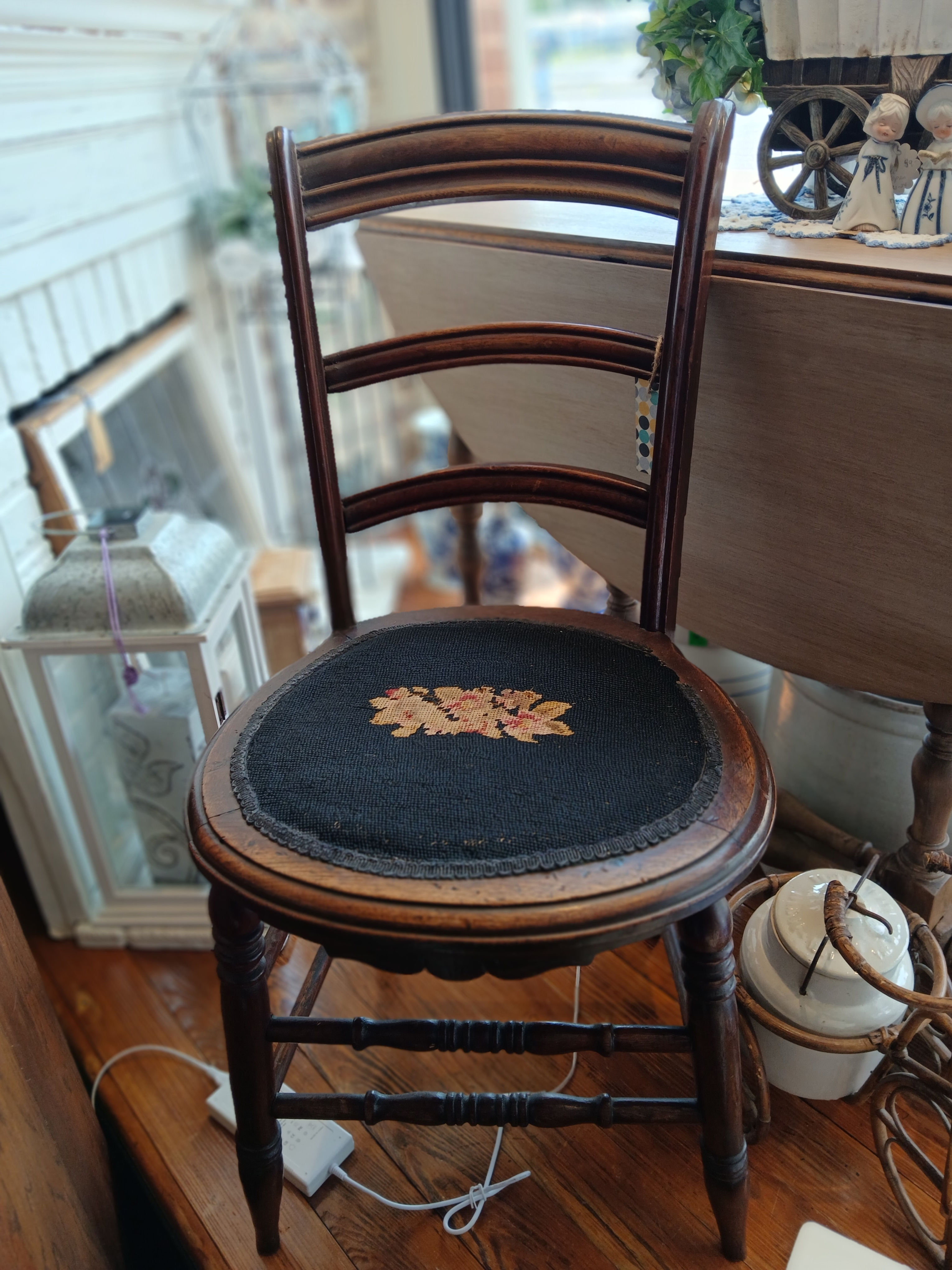 Antique Victorian Era Chair with Needlepoint Seat