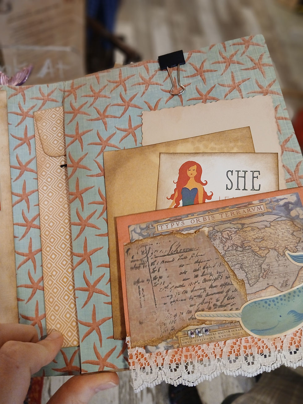 Thumbnail: OOAK Mermaid Junk Journal with Pen~ Hand-dyed Papers