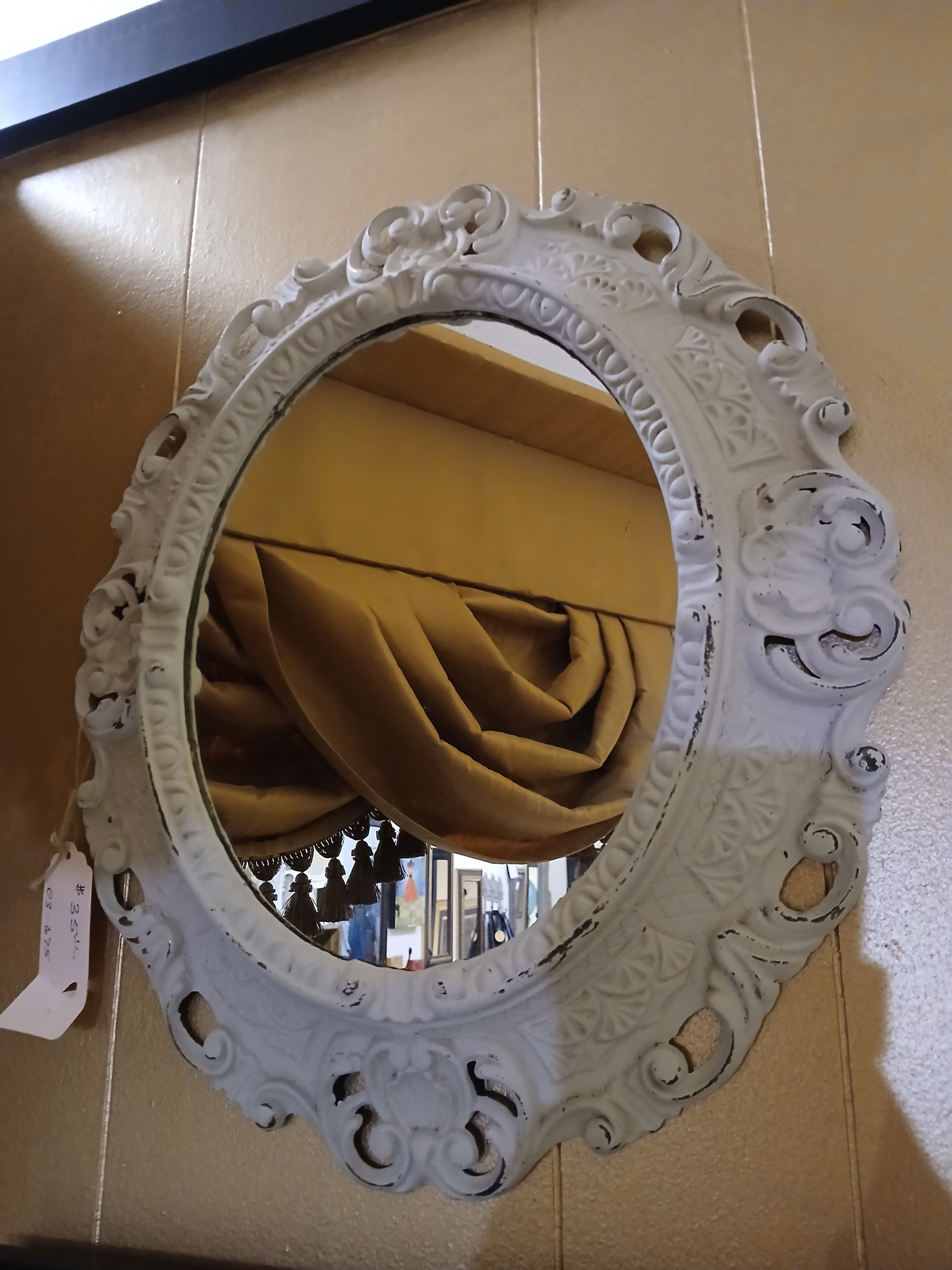 Fancy White Oval Mirror