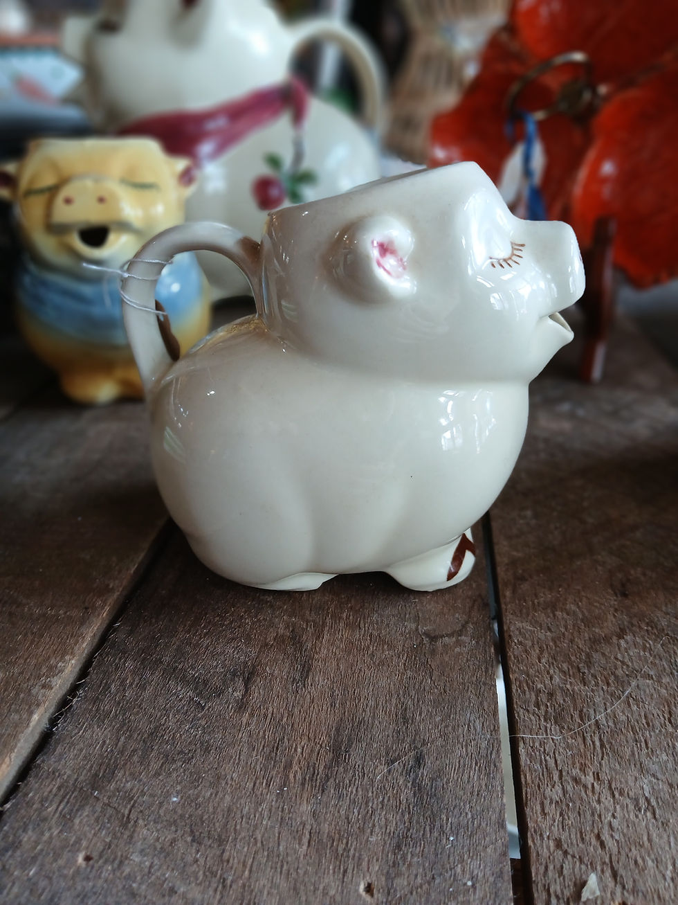 Thumbnail: Vintage White Smiley Pig Creamer Dish