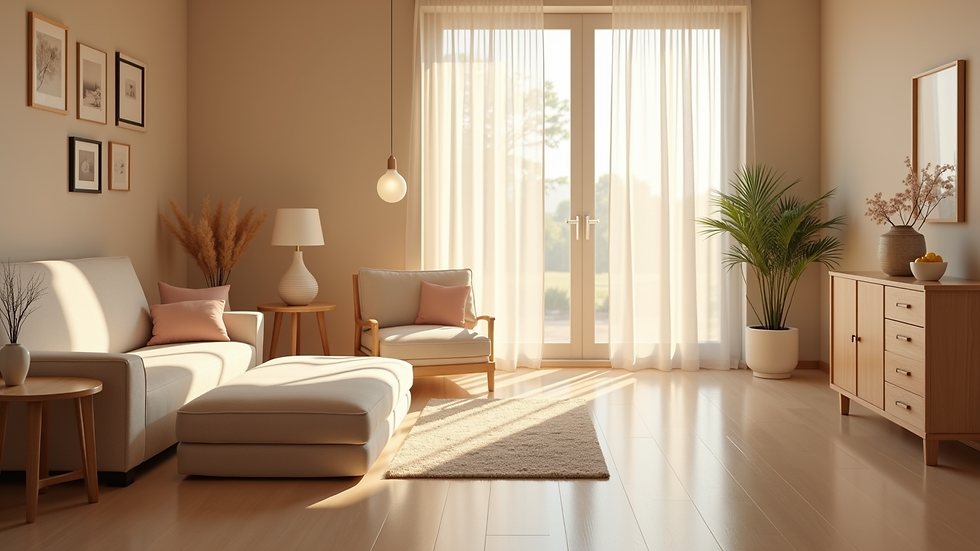 High angle view of a peaceful therapy room with soft lighting and comfortable seating