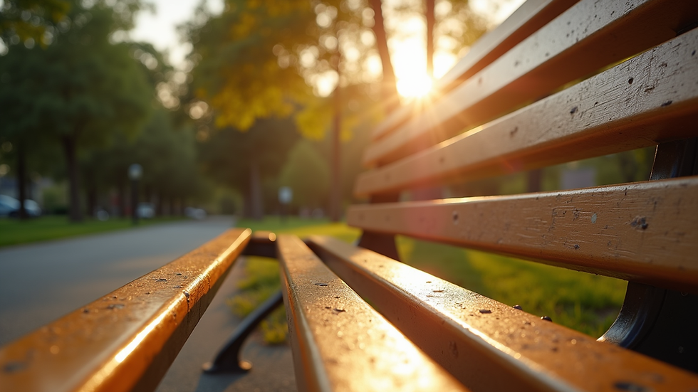 Close-up view of a calm, sunlit park bench in Nashville