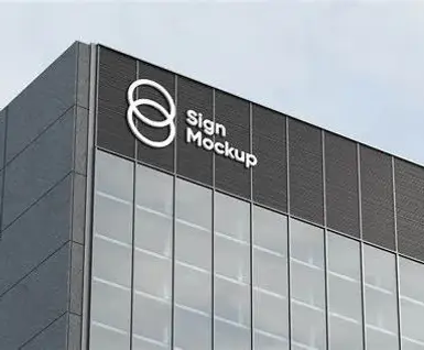 Large LED sign letters mockup on a modern building facade.