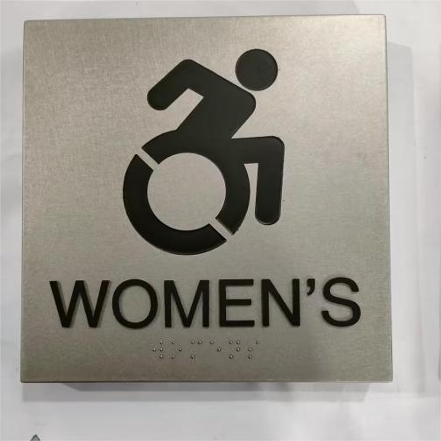 Elegant Braille Sign, SS Ladies' Restroom ID for Public Places