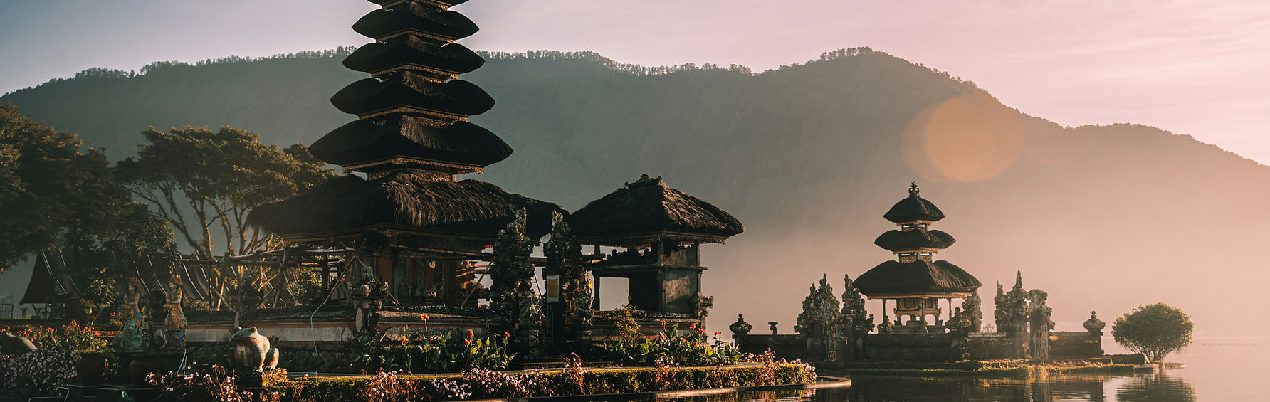 Asia waterfront with temple