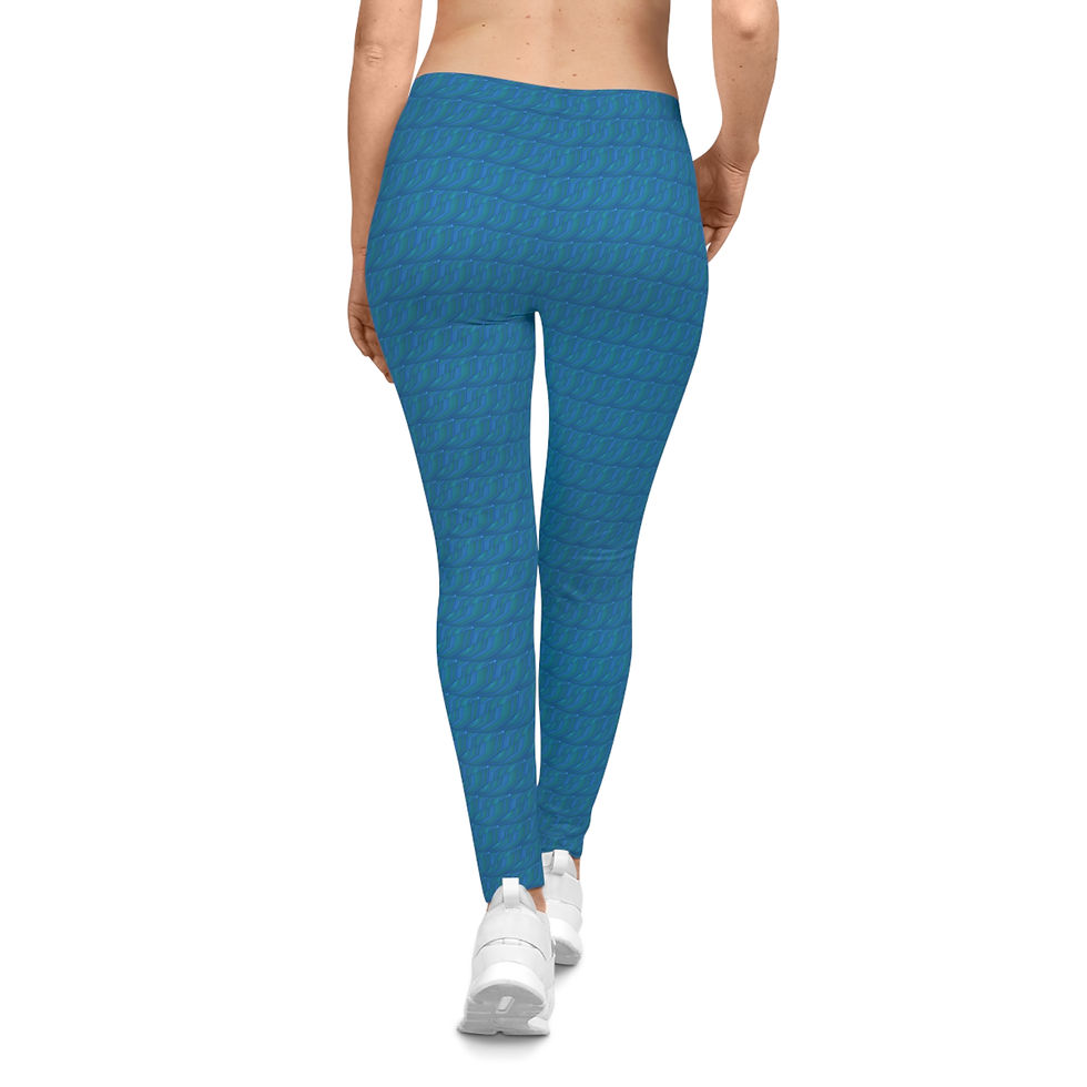 Miniatura: Blue Textured Wave Leggings — All-Over-Print Women's Activewear