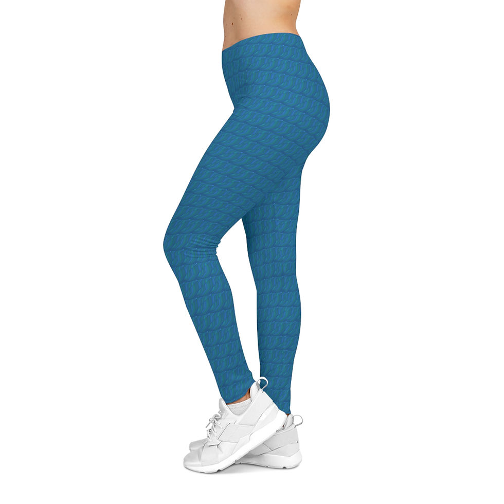Thumbnail: Blue Textured Wave Leggings — All-Over-Print Women's Activewear