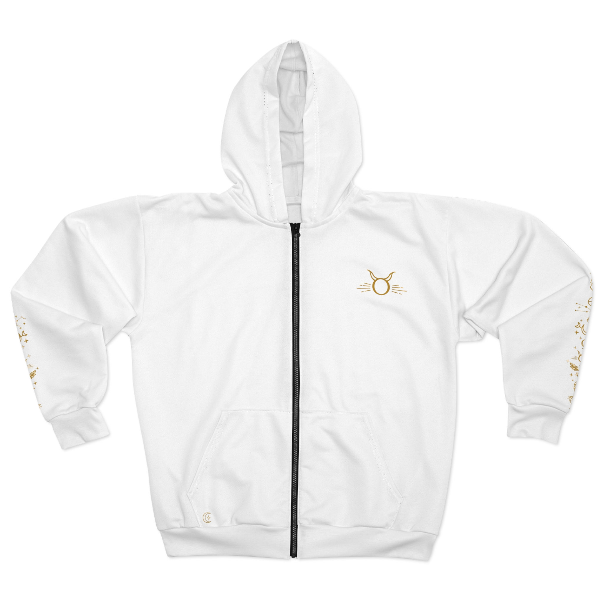 Zodiac Taurus Gold Symbol Zip Hoodie — Celestial Bull Graphic Jacket