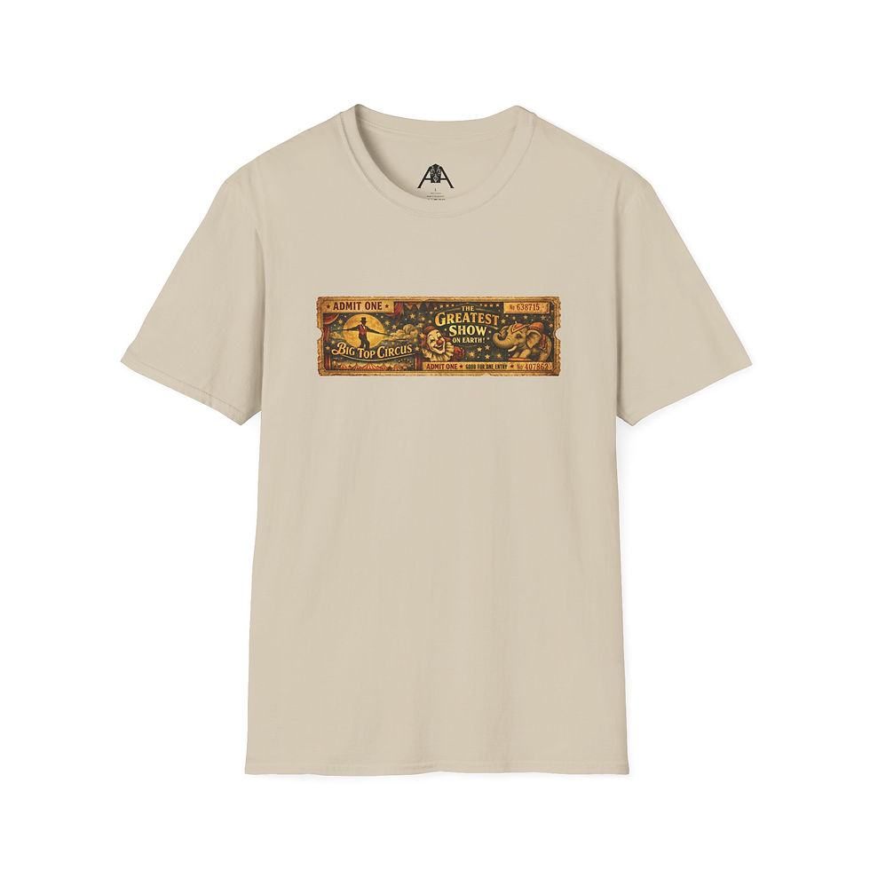 Miniatura: Circus Poster T-Shirt — ‘Tight-Rope Act’ Vintage Carnival Graphic Tee