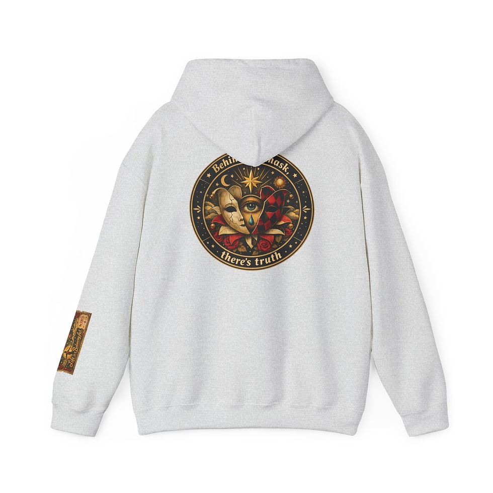 Thumbnail: Celestial Sun & Moon Hoodie — 'Behind the Mask There's Truth' Graphic Sweatshirt