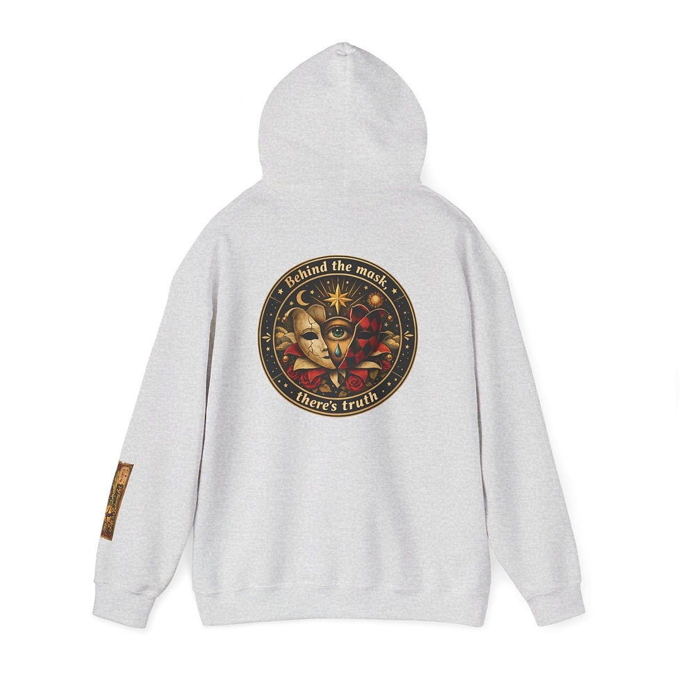 Miniatura: Celestial Sun & Moon Hoodie — 'Behind the Mask There's Truth' Graphic Sweatshirt