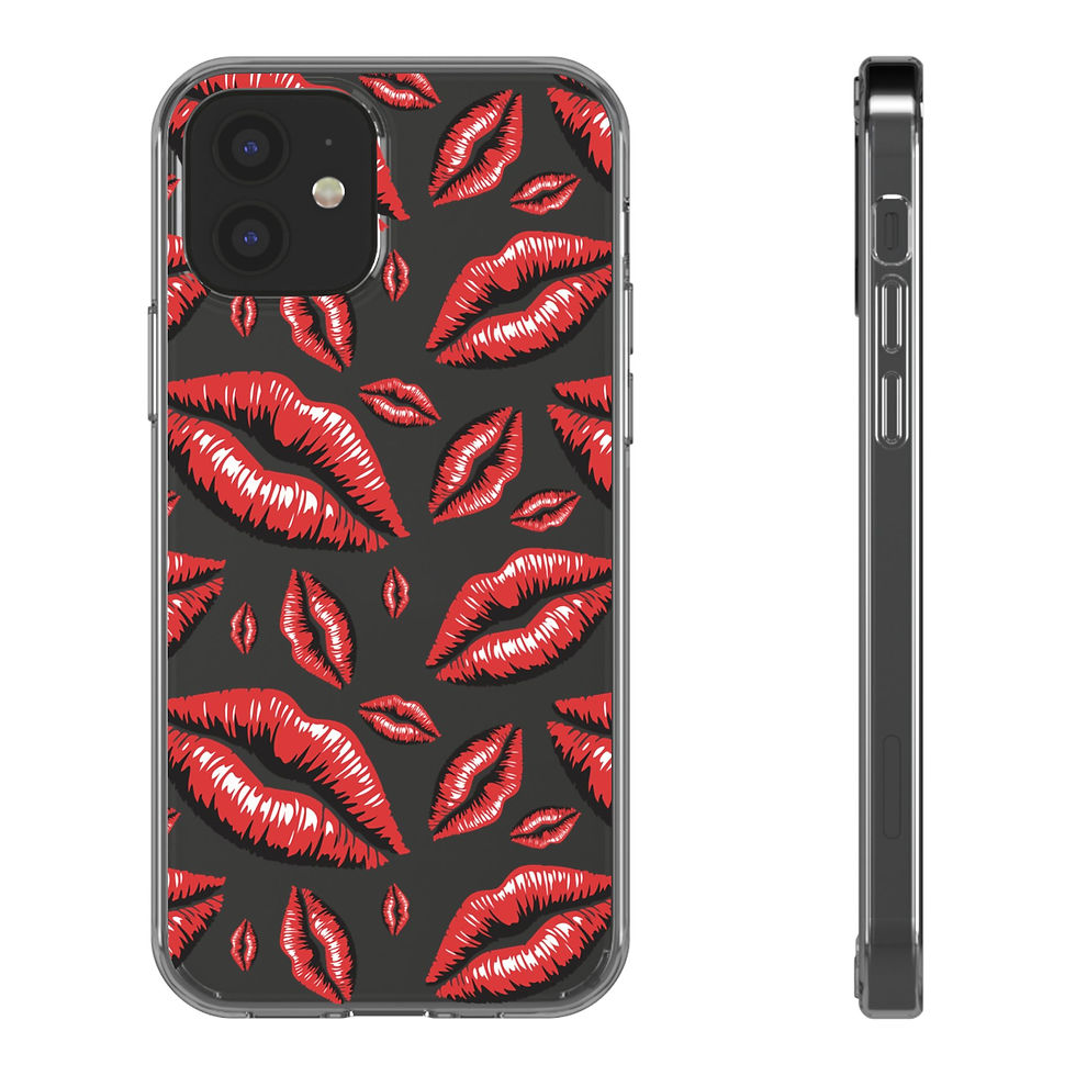 Miniatura: Clear Phone Case — Red Kiss Lips Pattern, Romantic Valentine’s Protective Cover