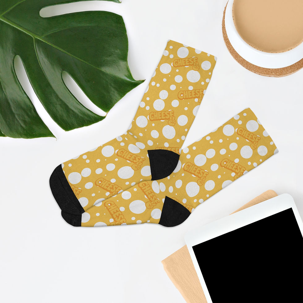 Miniatura: Yellow Cheese Pattern Socks — Recycled Poly Crew Socks