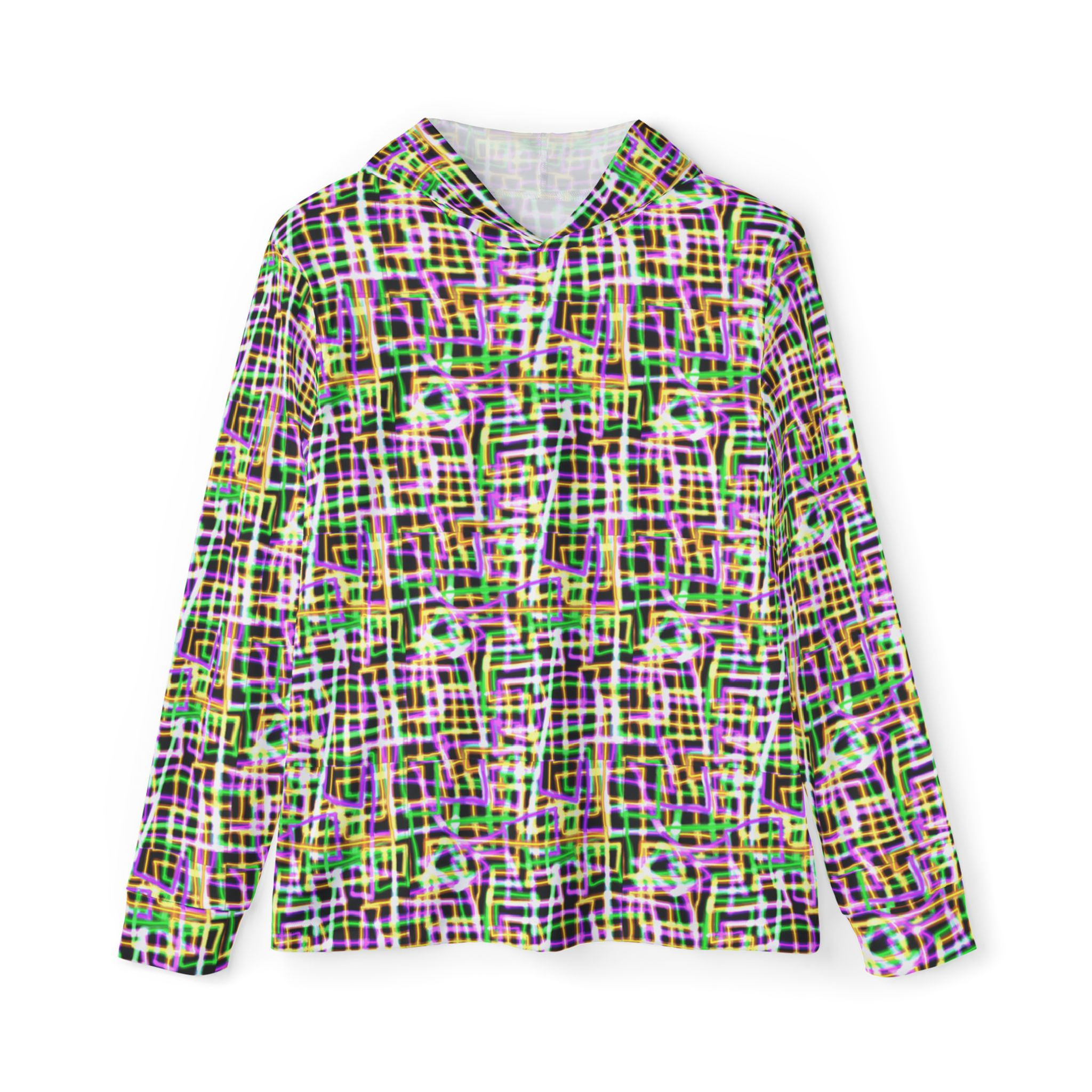 Colorful Abstract Grid Hoodie | Neon Plaid All-Over Print