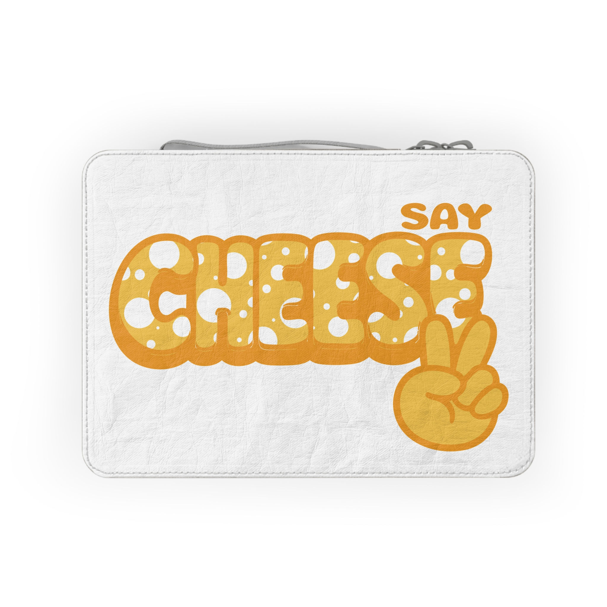Say Cheese Paper Lunch Bag — Retro Yellow Graphic Snack Tote