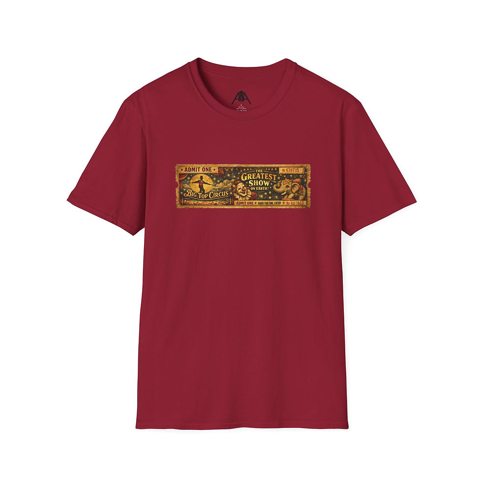Miniatura: Circus Poster T-Shirt — ‘Tight-Rope Act’ Vintage Carnival Graphic Tee