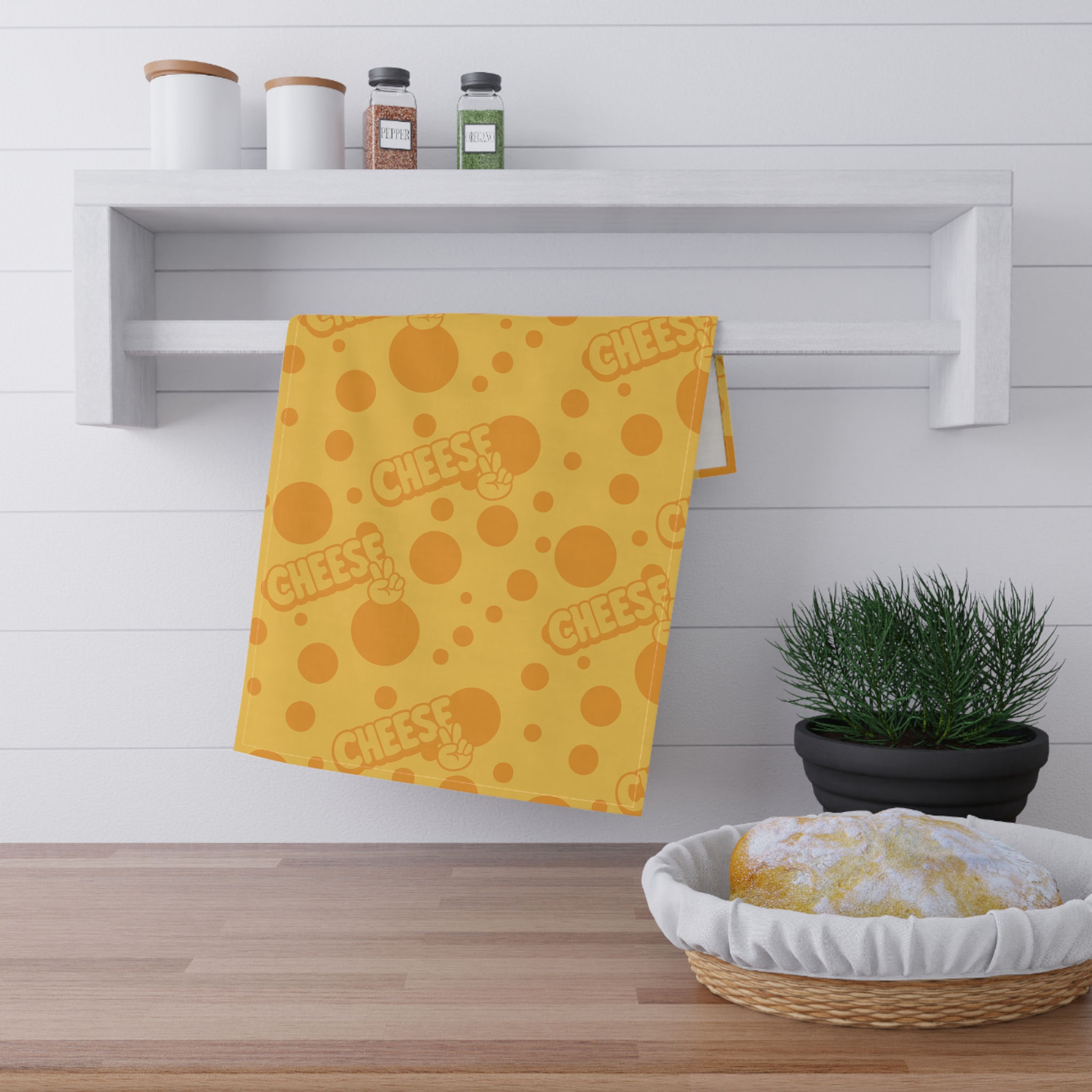 Cheese Pattern Tea Towel — Fun Yellow Kitchen Dish Towel