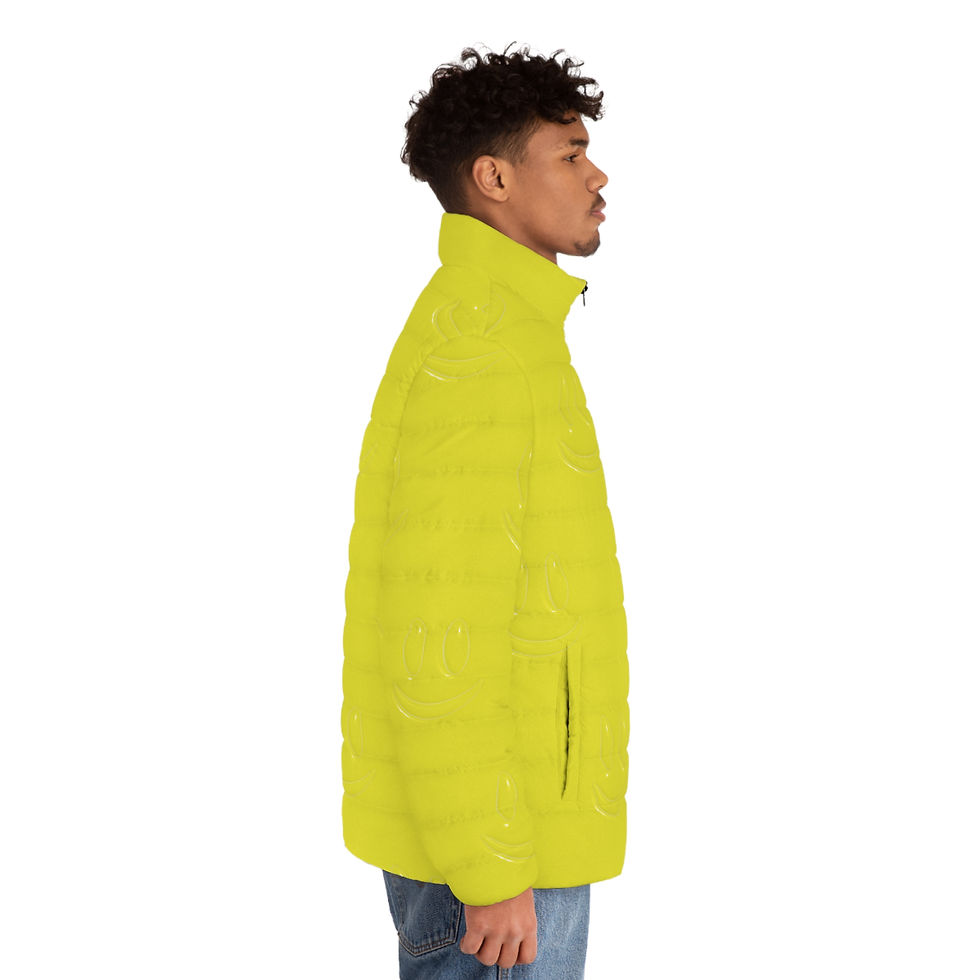 Miniatura: Yellow Smiley Puffer Jacket — Men's Lightweight Quilted Coat