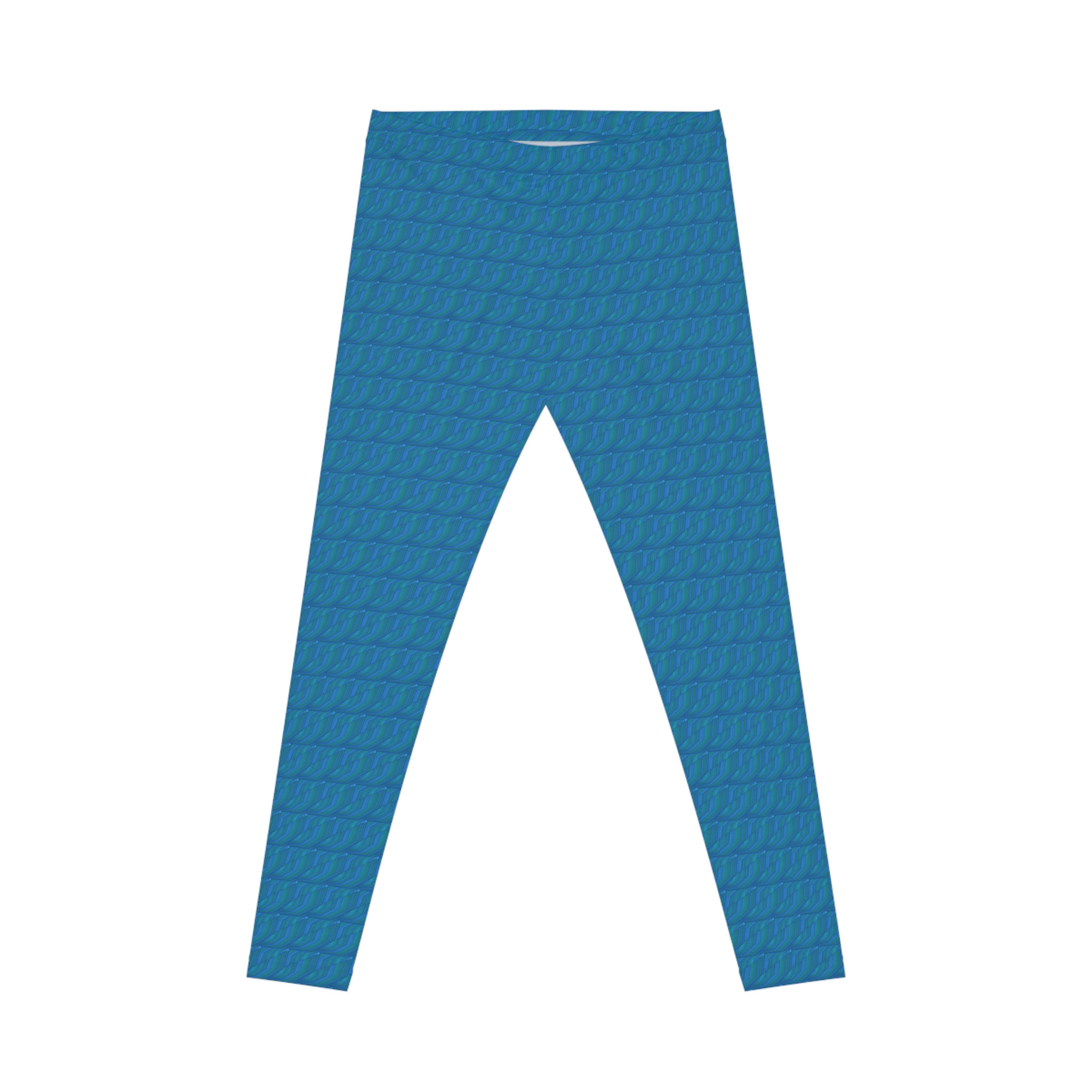 Blue Textured Wave Leggings — All-Over-Print Women's Activewear