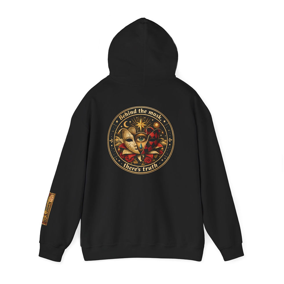 Thumbnail: Celestial Sun & Moon Hoodie — 'Behind the Mask There's Truth' Graphic Sweatshirt