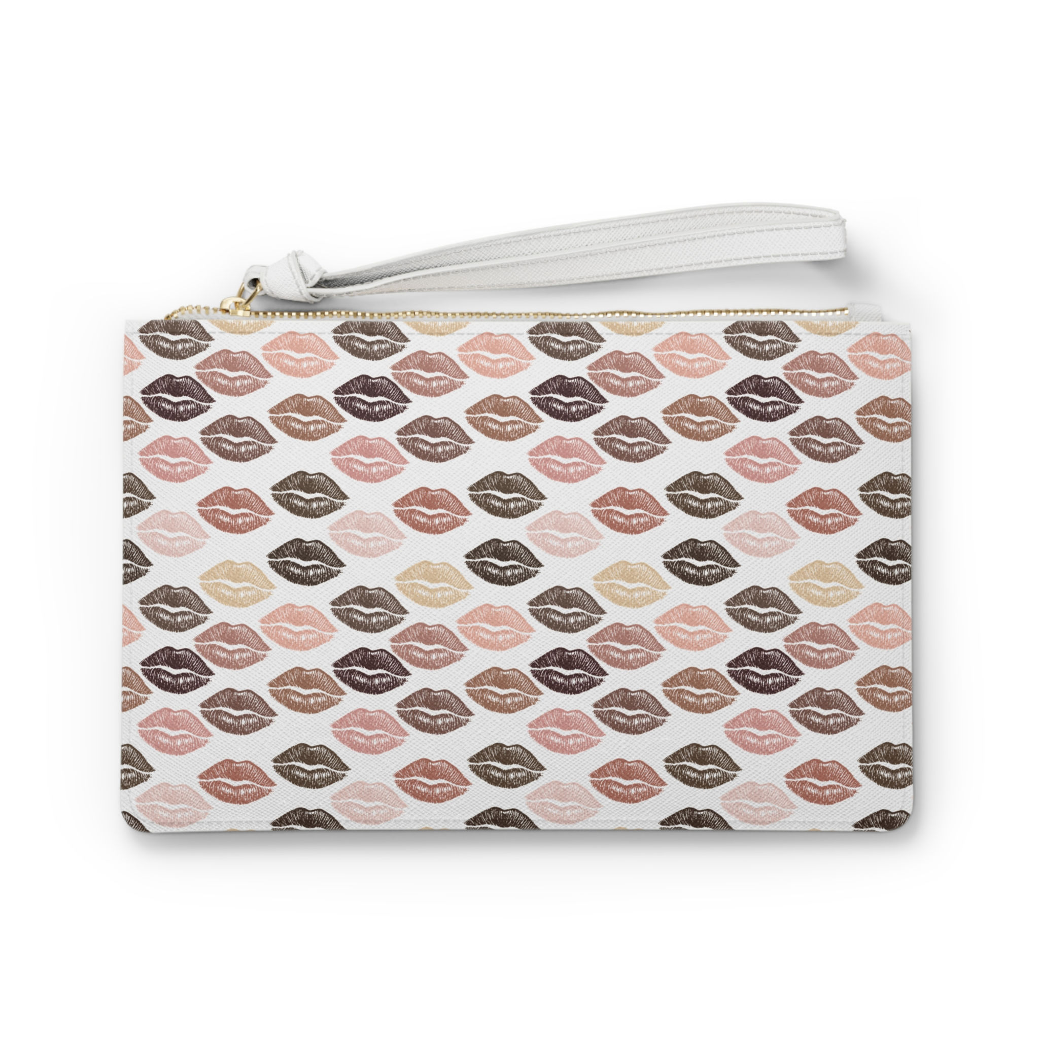 Kiss Pattern Clutch Bag – Neutral Lip Print Wristlet for Everyday & Gifts