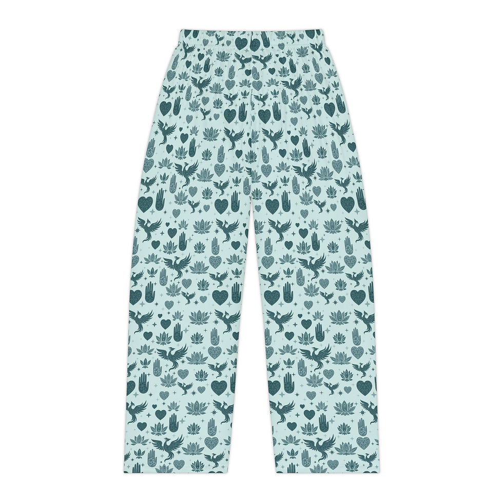 Miniatura: Teal Floral Heart Pattern Pajama Pants | All-Over Print Lounge Bottoms