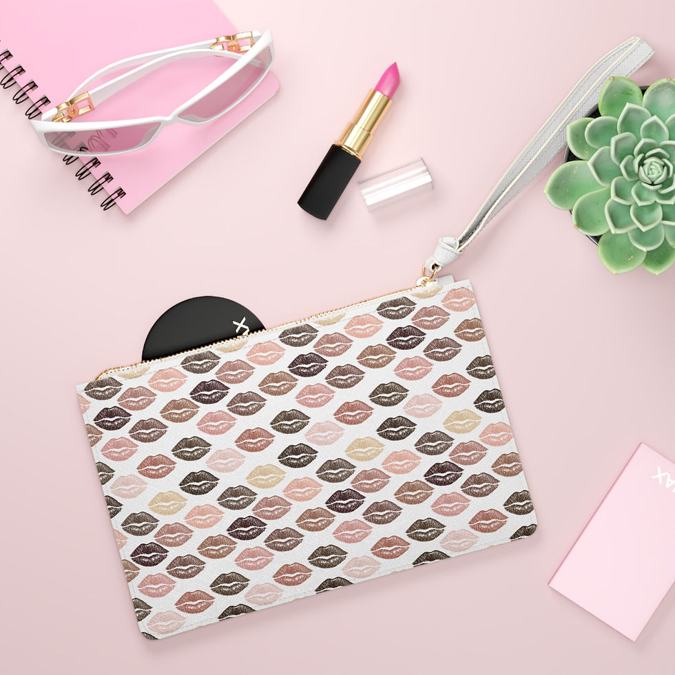 Thumbnail: Kiss Pattern Clutch Bag – Neutral Lip Print Wristlet for Everyday & Gifts