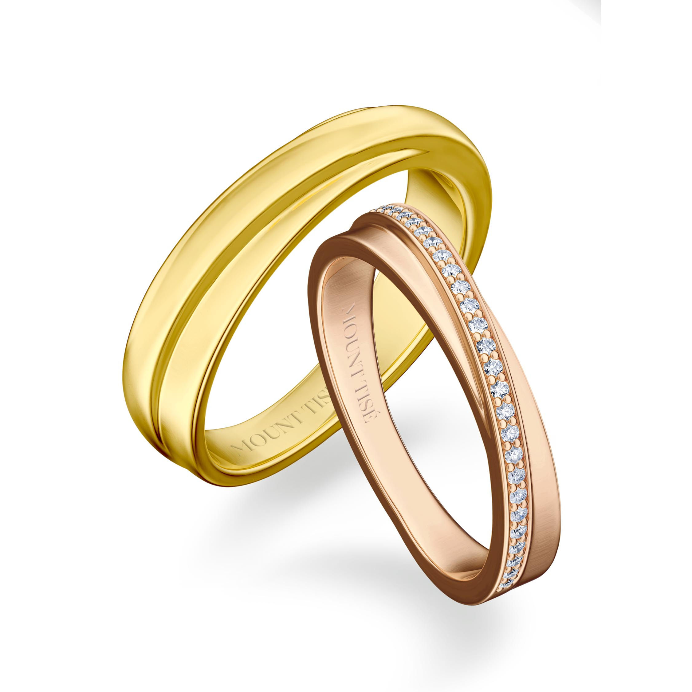 Couple Ring·LoveThread|Simple Interlaced Lines Wedding Diamond Ring|Yellow Rose