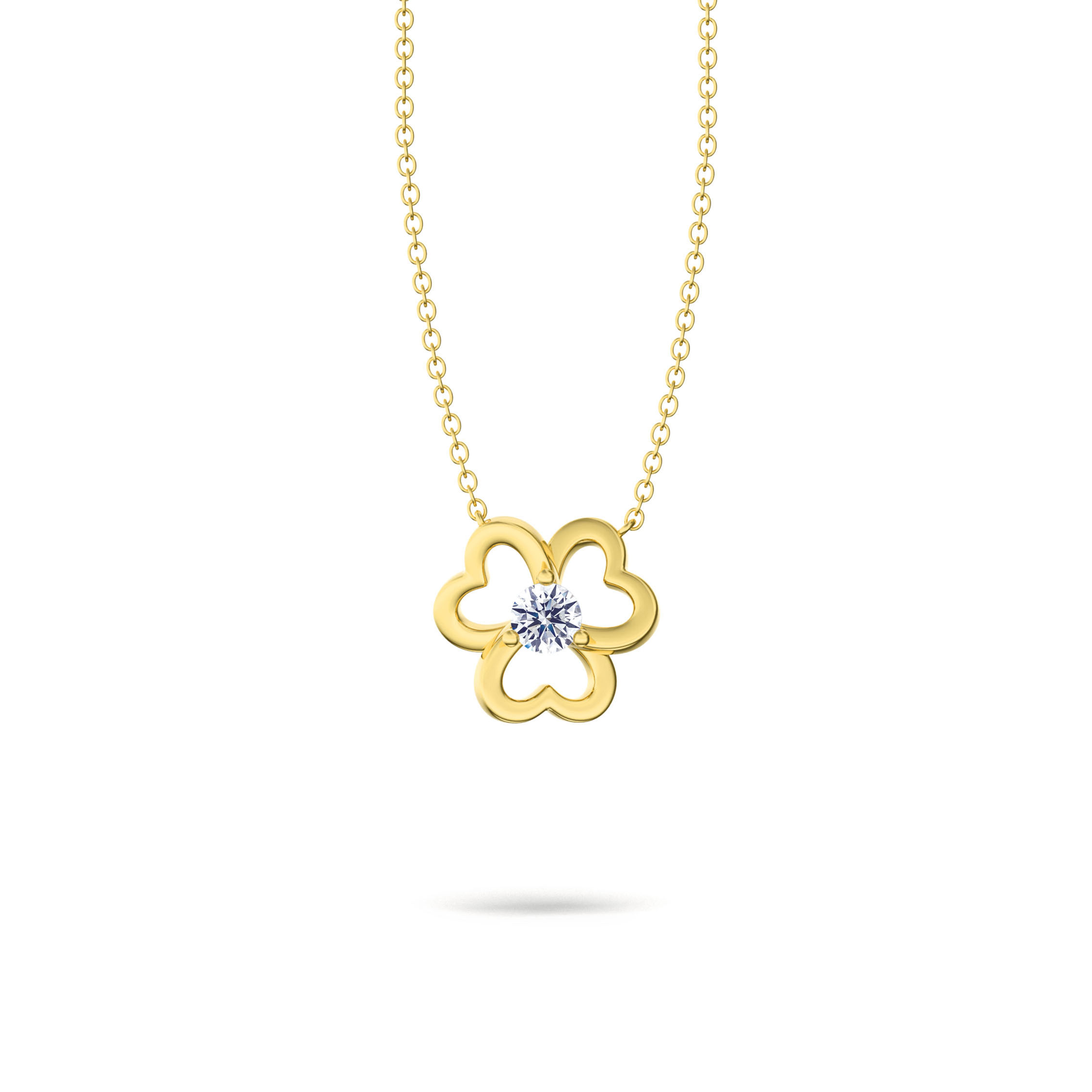Necklace·Trefoil|Graceful Trefoil Round Diamond Necklace|18K Yellow Gold