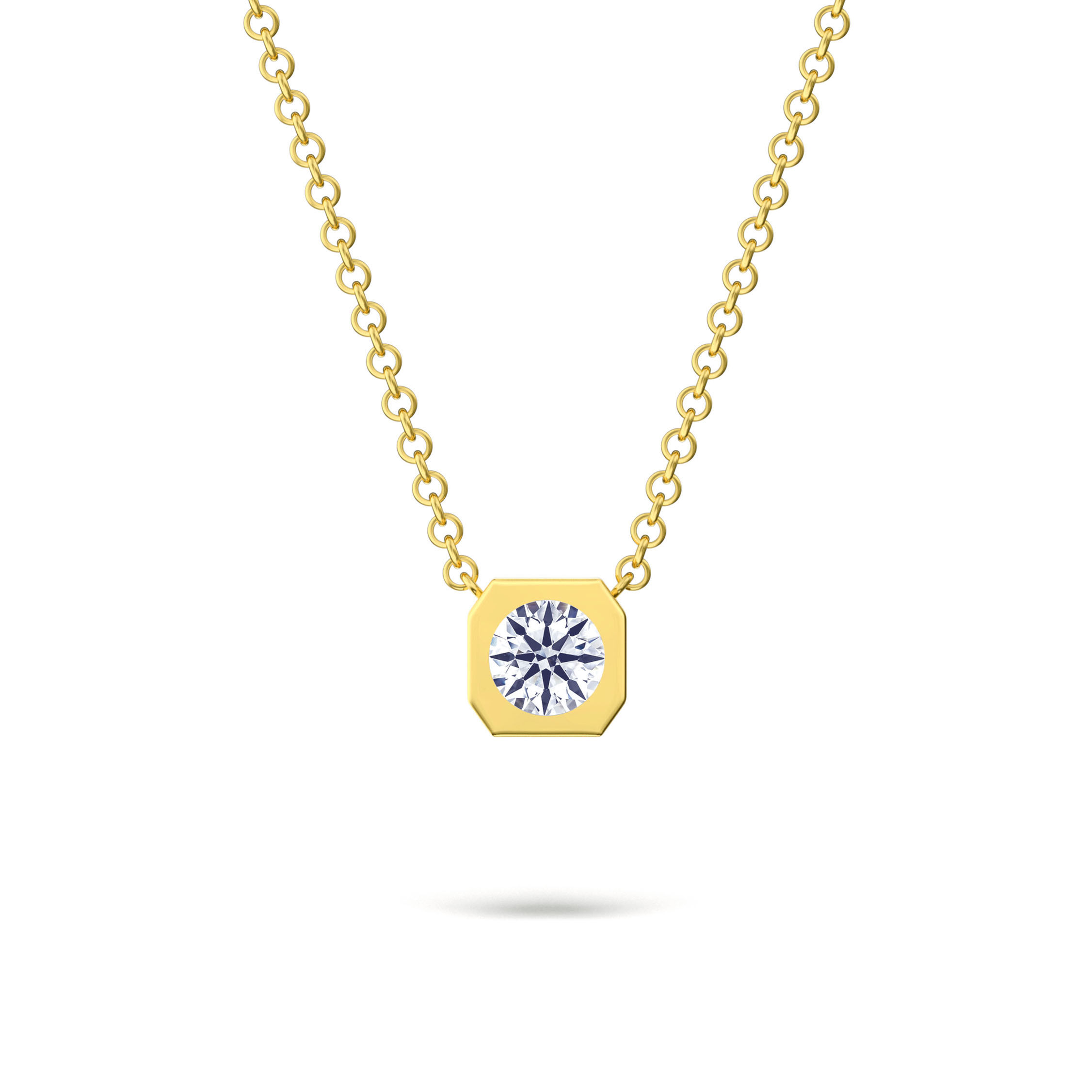 Necklace·Carré Brillante|Geometric Bezel Round Diamond Necklace|18K Yellow Gold
