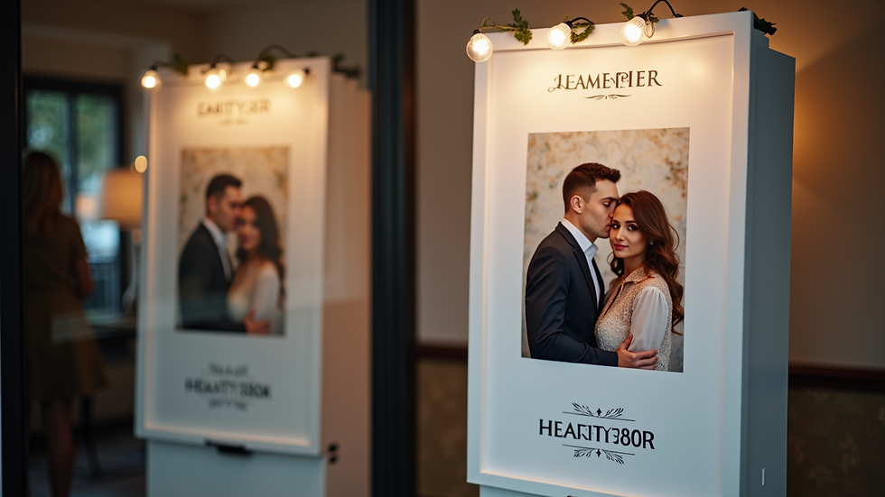 High angle view of a photo booth printout with event branding