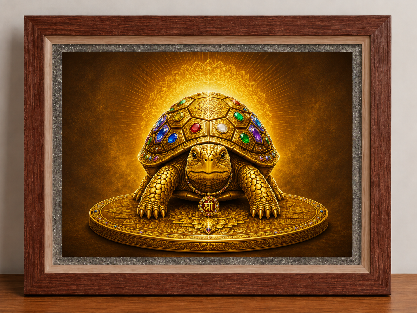 Turtle Pyrite Vastu Frame – A4 Feng Shui Wall Art for Stability & Protection